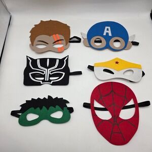 Superhero Felt Mask Set 6pc SpiderMan Captain America Wonder Woman Black Panther